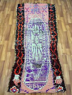 Moroccan antique CARPET vintage area rug hand-made berber old rug 4 x 8 ft