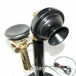 New Black & Brass Candle Stick Type Telephone, Old Vintage Antique Style