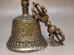 Nice Tibet Set Vintage Old Antique Buddhism Alloy Copper Bell Ghanta Dorje Vajra