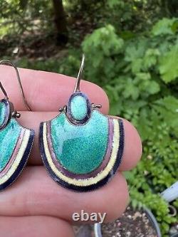 OLD Antique Vintage CHINESE Export Sterling Silver ENAMEL Dangle EARRINGS