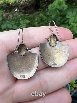 OLD Antique Vintage CHINESE Export Sterling Silver ENAMEL Dangle EARRINGS