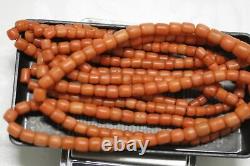 OLD Antique vintage clear pink coral beads necklace saturated color 77,2 grams