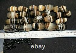 OLD BEADS Antique Vintage Banded Agate Jewelry Necklace String