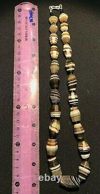 OLD BEADS Antique Vintage Banded Agate Jewelry Necklace String