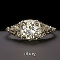 OLD CUT. 89ct DIAMOND VINTAGE ENGAGEMENT RING WHITE GOLD ANTIQUE FILIGREE FLORAL