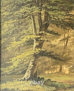 Oil Antique Forest Landscape Schleiflackrahmen Vintage Um 1900 Art Nouveau Old