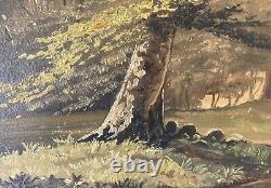 Oil Antique Forest Landscape Schleiflackrahmen Vintage Um 1900 Art Nouveau Old