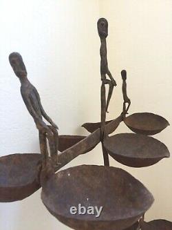 Old African Hand Forged Iron Dogon Ceremonial Ritual Oil Lamp Antique Vintage