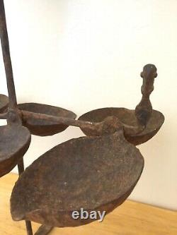 Old African Hand Forged Iron Dogon Ceremonial Ritual Oil Lamp Antique Vintage