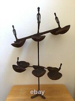 Old African Hand Forged Iron Dogon Ceremonial Ritual Oil Lamp Antique Vintage