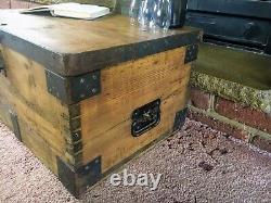 Old Antique Pine Chest, Vintage Wooden Storage Trunk, Blanket Box, Coffee Table