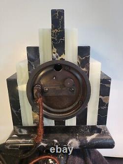 Old Antique TELECHRON CLOCK VTG, GENUINE ONYX, BLK MARBLE GOLD SWIRL WORKING