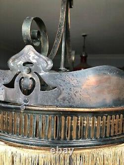 Old Antique Vintage Arts & Crafts Edwardian Brass Fringed Ceiling Pendant Light