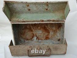 Old Antique Vintage Unique Folding Painted Tin Barber Tools Carry Travel Box