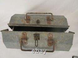 Old Antique Vintage Unique Folding Tin Barber Tools Carry Travel Box 01