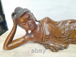 Old Antique Vintage Wood Resting Lord Buddha Statue Figurine Idol 19 Length