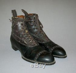 Old Antique Vtg 1900s Mens Victorian / Edwardian Leather Shoes Boots Size 8 Nice