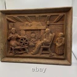 Old Carved Picture Wood Antique Vintage Art Hand Carving Wooden Wall decor Rare