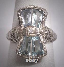 Old Century 2.80Ct Aquamarine Antique Vintage Women's Ring 14K White Gold Plated