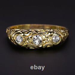 Old Cut Diamond Engagement Ring Victorian Antique Vintage Yellow Gold Engraved