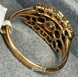 Old European Diamond 18K Yellow Gold Antique Openwork Navette Ring Size 7.25