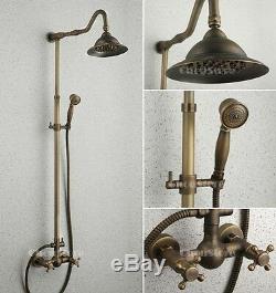 Old Fashion Antique Brass Wall Mount 8 Rain Shower Faucet Set Shower Mixer Tap