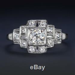 Old Mine Cut Diamond Engagement Ring Art Deco Vintage Antique Natural 1/2 Carat