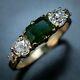Old Mine Cut Russian Inspired 14k Yellow Gold Plated Vintage Solid Emerald Ring