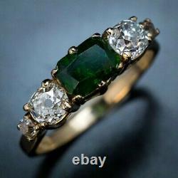 Old Mine Cut Russian Inspired 14k Yellow Gold Plated Vintage Solid Emerald Ring