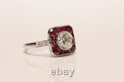 Old Original 18k Gold Art Deco Style Natural Diamond And Ruby Decorated Ring