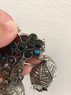 Old Silver Antique/vintage Ethnic Afghan ear/hair ornament With Glass Inlay