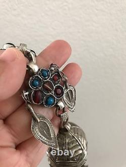 Old Silver Antique/vintage Ethnic Afghan ear/hair ornament With Glass Inlay