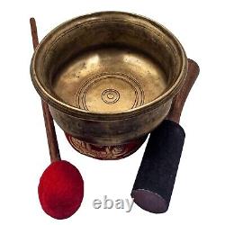 Old Unique Yoga Antique Singing Bowl Buddhist Tibetan Aged Vintage Nepal W Stick