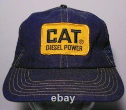 Old Vintage 1980s CATERPILLAR CAT PATCH DENIM SNAPBACK TRUCKER HAT MADE IN USA