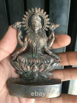Old Vintage 3 Pc Goddess Of Wealth Lakshmi Brass Rare Figure Statue Collectible