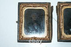 Old Vintage Antique Ambrotype Daguerreotype Photographs Portraits in Hinged Case