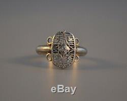 Old Vintage Antique Art Deco 14k Solid White Gold Diamond Ring Filigree Floral