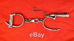 Old Vintage Antique Handcrafted Heavy Iron Nickel Adjustable Lock Handcuffs