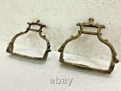 Old Vintage Rare Hand Carved Brass Horse Paddle Stirrup / Foot Rest Pair