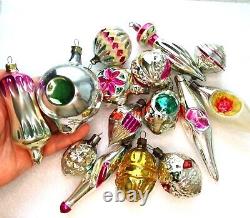 Old set 15 Vintage Ukrainian Glass Christmas Ornaments Xmas Fir-Tree Decorations