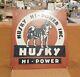 Original 1930s Old Antique Vintage Rare Husky Hi-power Oil Porcelain Enamel Sign