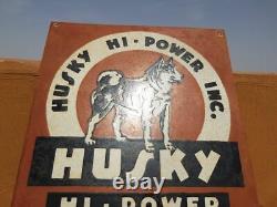 Original 1930s Old Antique Vintage Rare Husky Hi-Power Oil Porcelain Enamel Sign