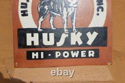 Original 1930s Old Antique Vintage Rare Husky Hi-Power Oil Porcelain Enamel Sign