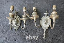 PAIR Vintage Antique Lamp Light Old Wall Fixture Sconce Ornate Parts Embassy KD