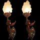 Pair Antique Vintage Old Art Deco Nouveau Brass Mermaid Wall Sconces Light Lamp