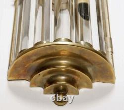 Pair Of Vintage Old Antique Art Deco Brass & Glass Rod Wall Scones Lamp