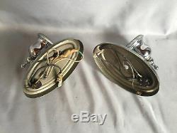Pair Vintage Chrome Brass Wall Sconce Old Art Deco Light Fixtures 337-17J