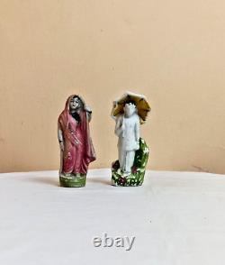 Pottery Porcelain Man & Woman in Saree Figurine Statue Antique Vintage Old Japan