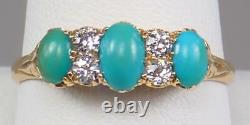 Pretty Antique Victorian 18K Gold Turquoise Old Cut Diamond Scrolling Ring 10.5
