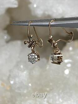 Pretty and Delicate Antique. 80CT Old Mine Cut Diamond Yellow Gold Earrings